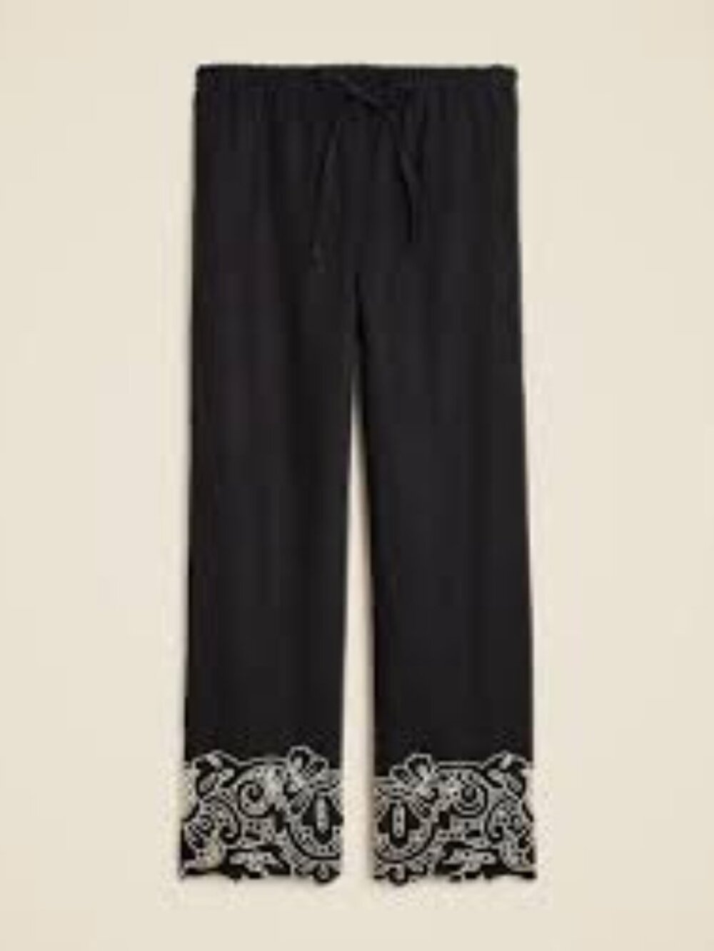 J.Crew Soleil Pant Embroidered Linen Wide Leg Black/White Size Large